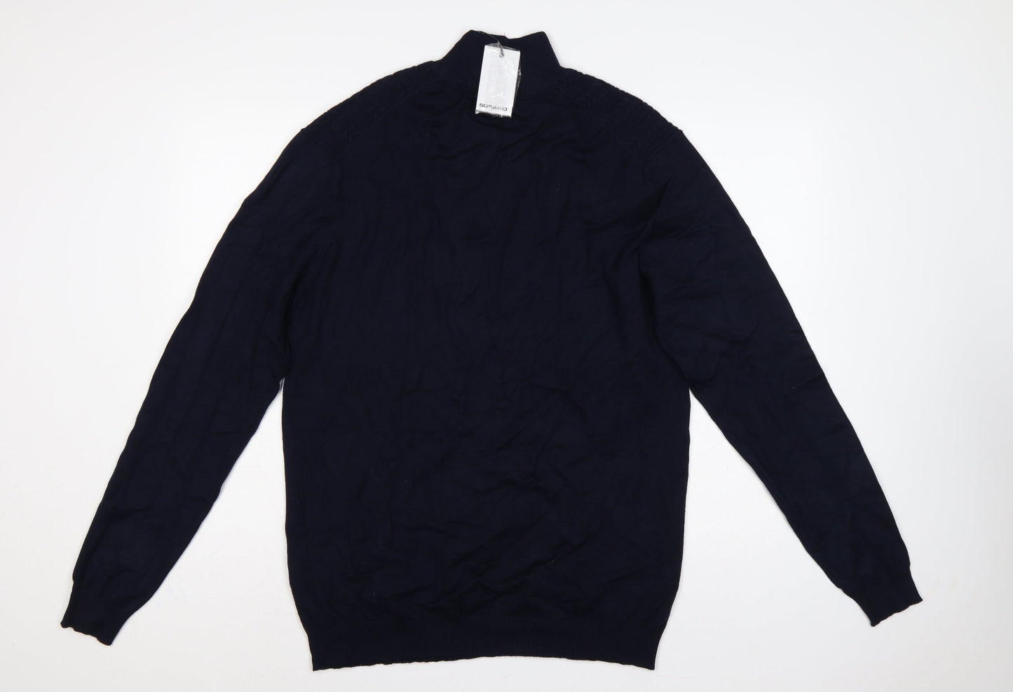 Sorbino Men Blue XXL Cable-Knit 1/4 Zip High Neck Jumper