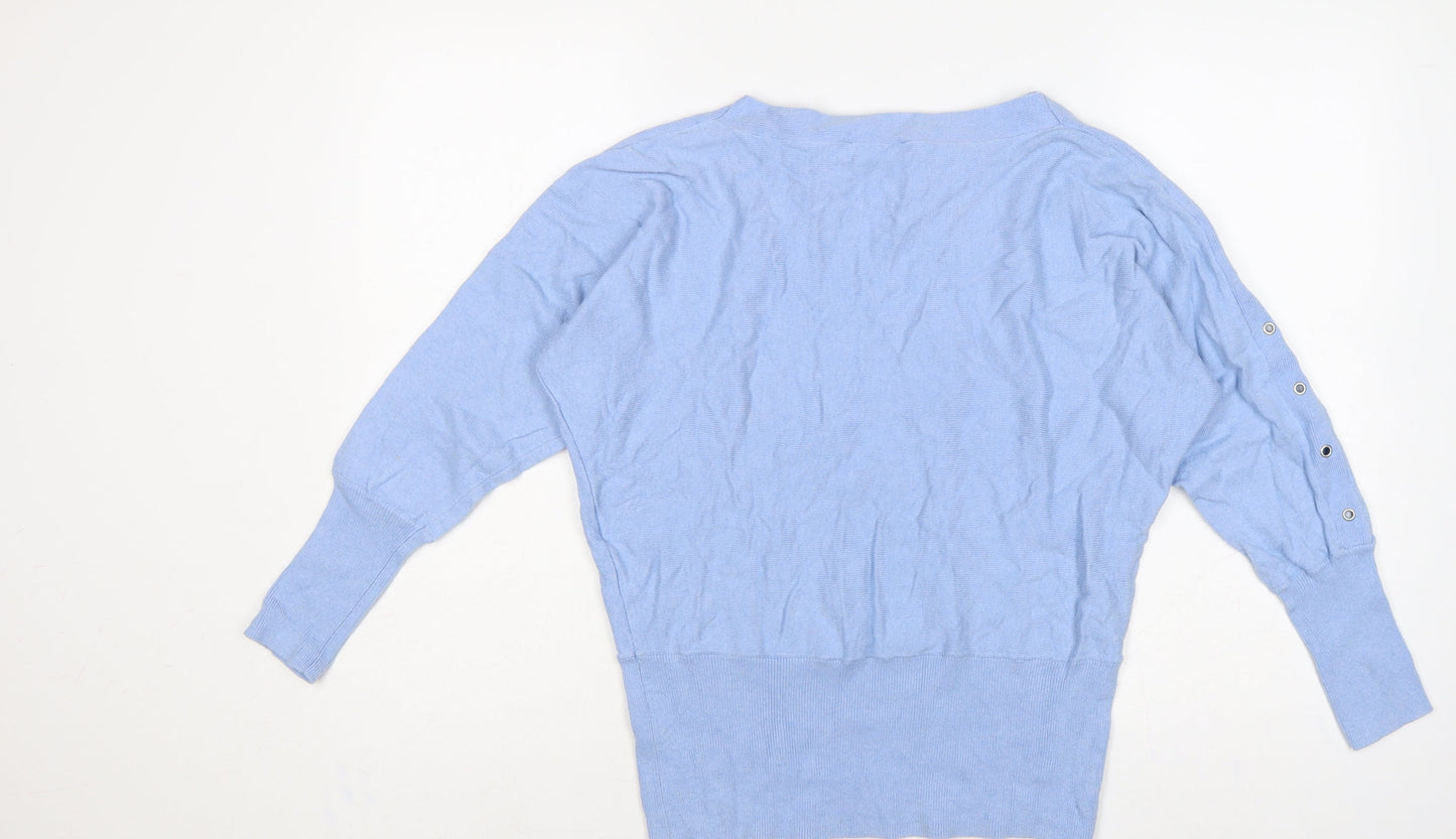 Mint Velvet Women Blue M Cashmere Blend Button Detail Batwing Jumper