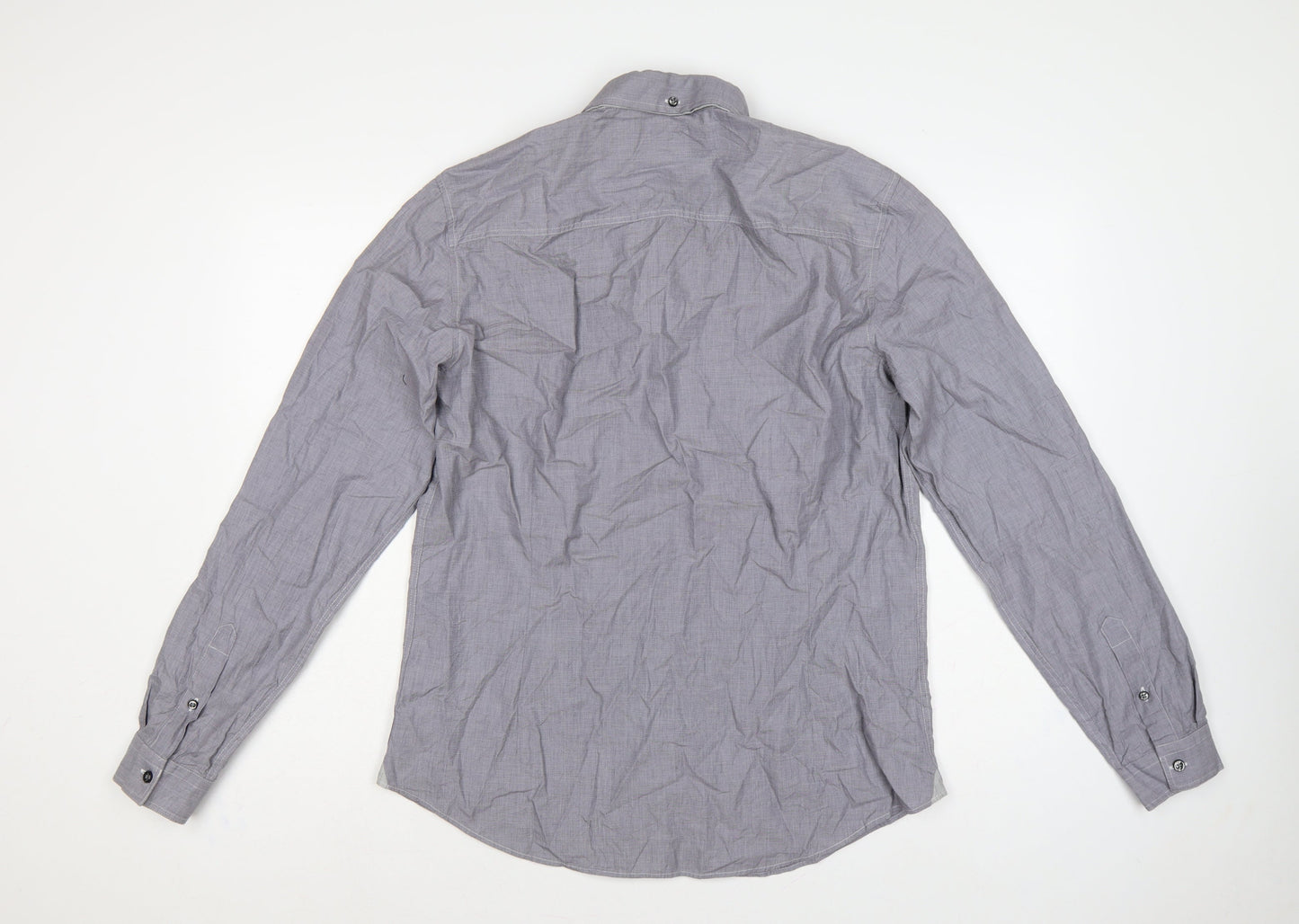 Next Men's Grey L Cotton Button-Down Long Sleeve Casual Shirt