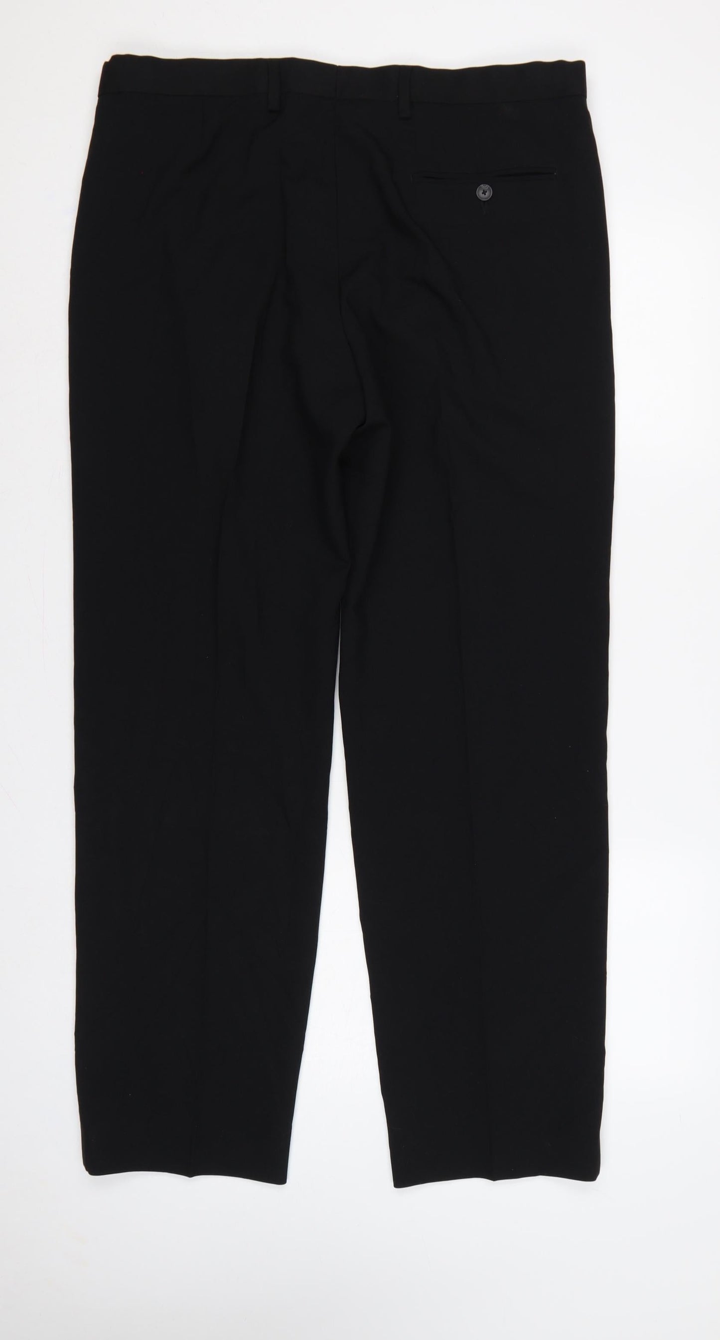 Marks and Spencer Men Black 36 31 Regular Straight Dress Trousers