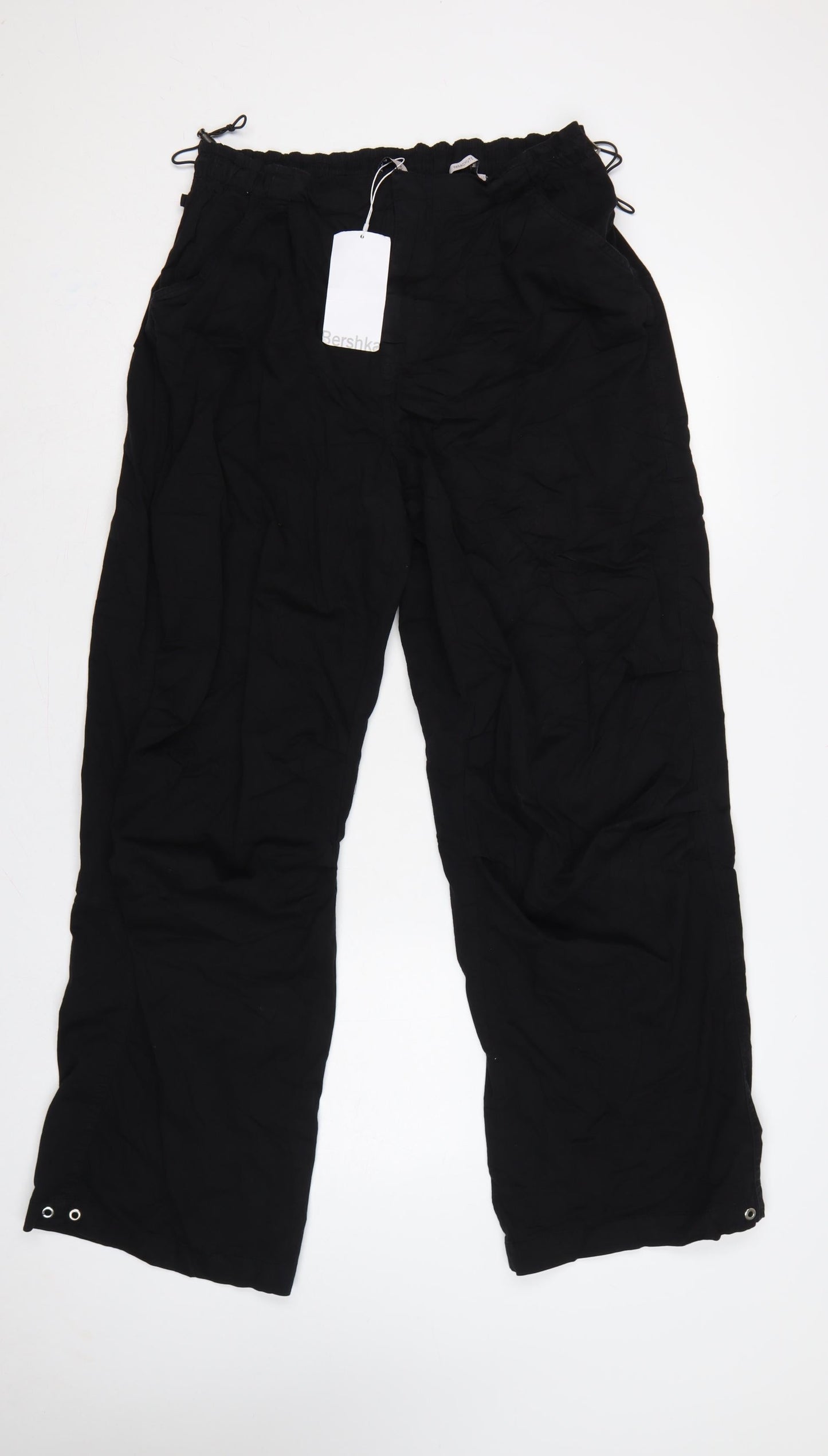 Bershka Women’s Black L Wide-Leg Drawstring Trousers UK 12