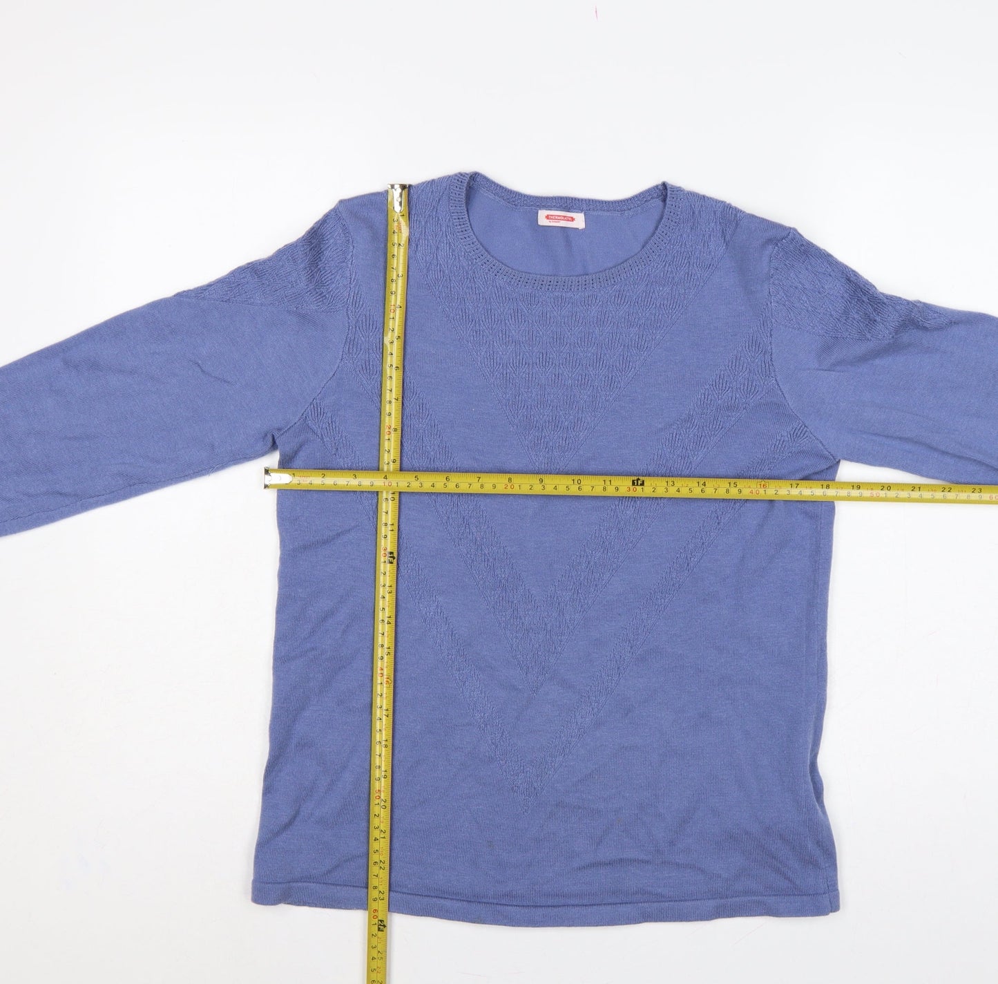 Damart Women Blue S Thermal Cable-Knit Round Neck Jumper