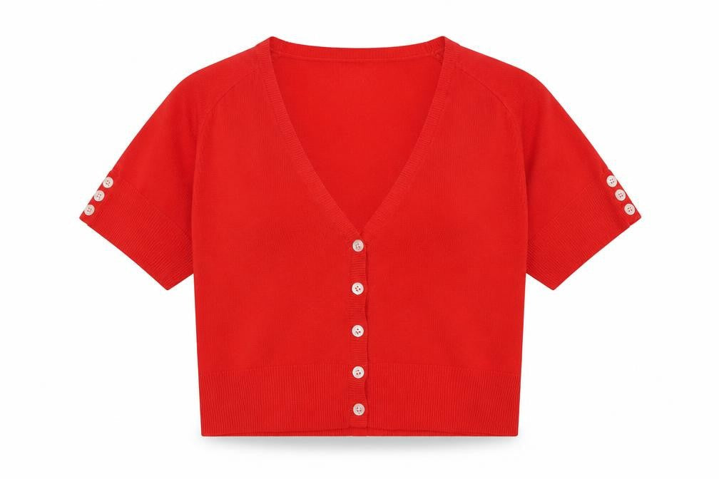 Next Women Red UK 14 Petite V-Neck Short Sleeve Button Cardigan