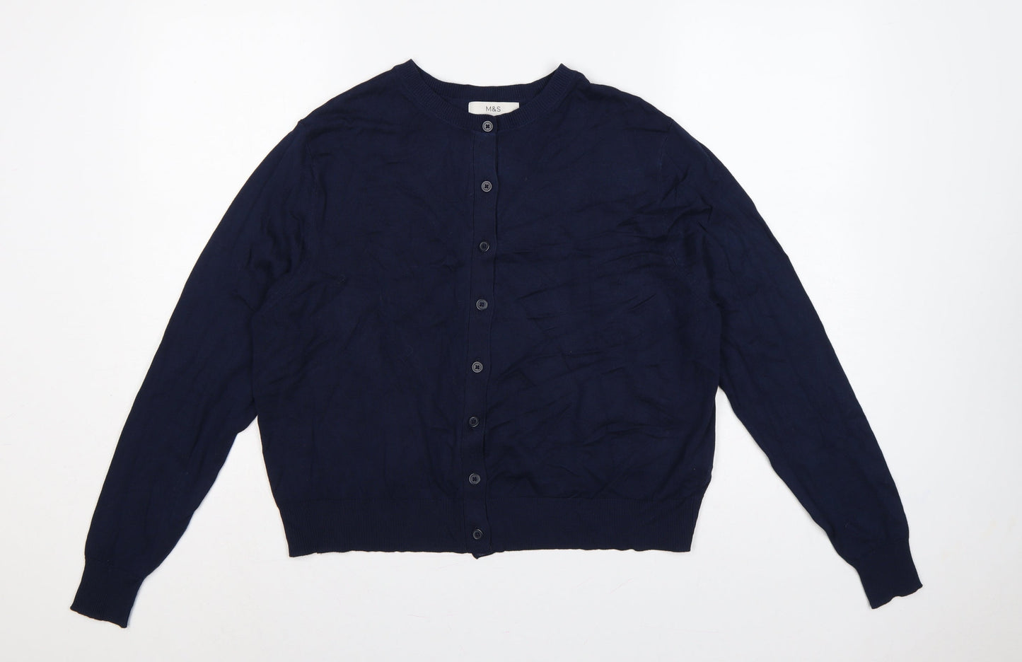 Marks & Spencer Women Blue Size 16 Crew Neck Button Knit Cardigan