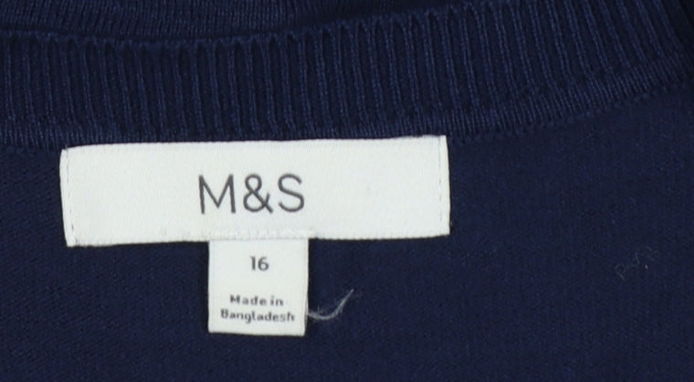 Marks & Spencer Women Blue Size 16 Crew Neck Button Knit Cardigan
