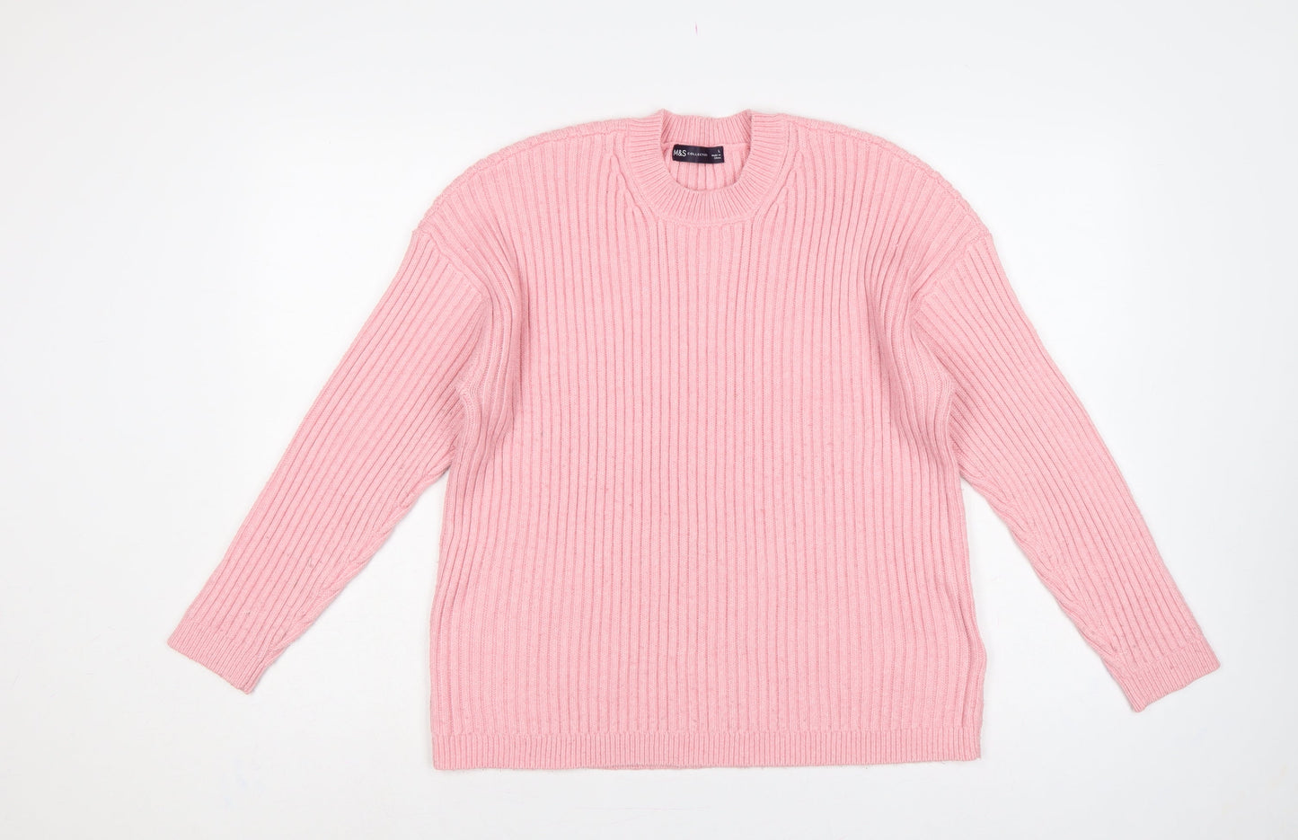 Marks & Spencer Women Pink L Rib Knit Round Neck Jumper