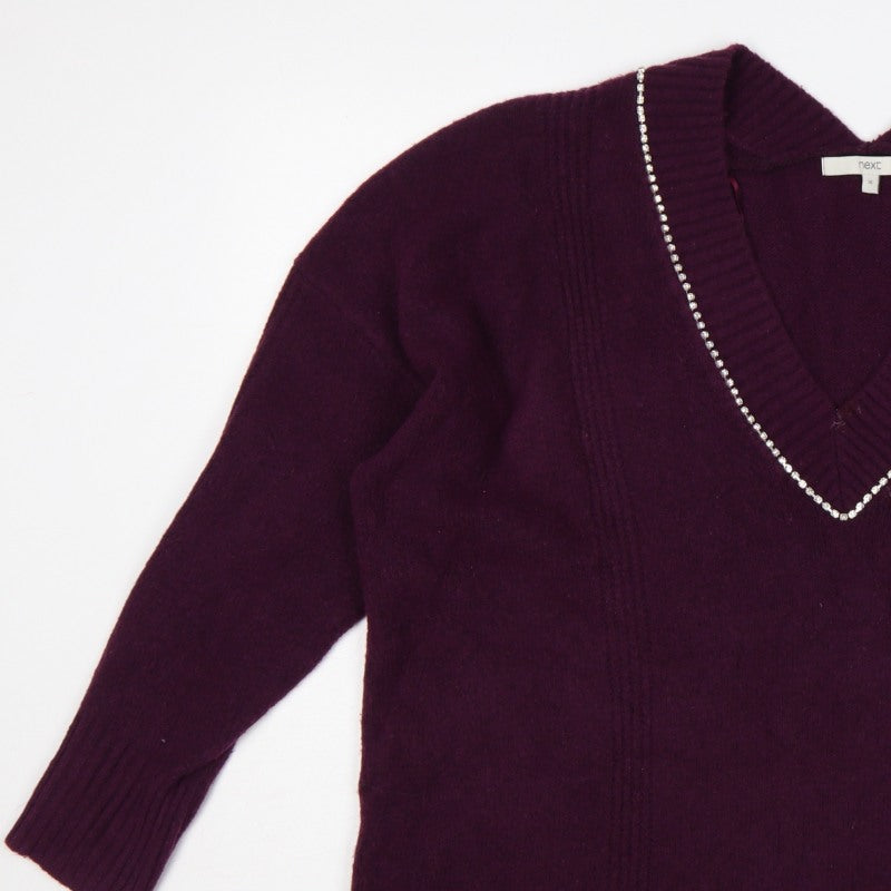 Next Women’s Purple XL V-Neck Rhinestone Trim Knit Pullover Jumper