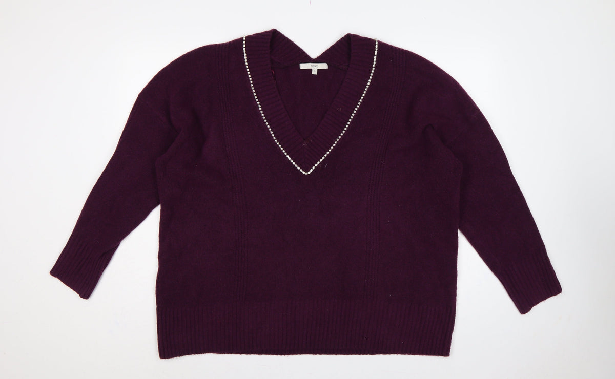 Next Women’s Purple XL V-Neck Rhinestone Trim Knit Pullover Jumper