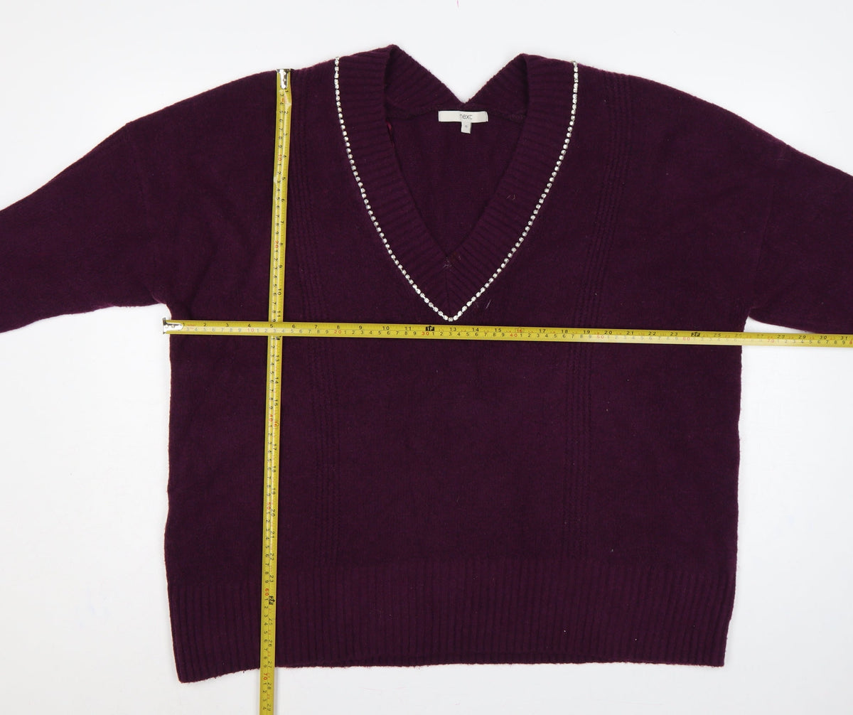 Next Women’s Purple XL V-Neck Rhinestone Trim Knit Pullover Jumper