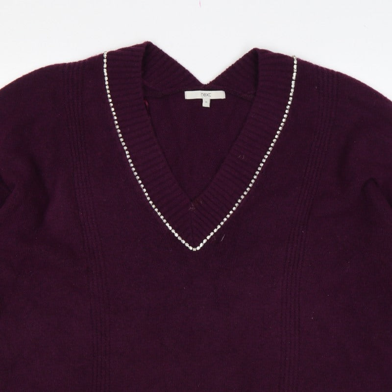 Next Women’s Purple XL V-Neck Rhinestone Trim Knit Pullover Jumper