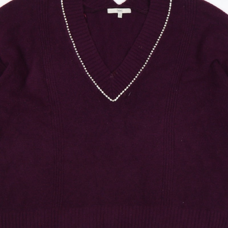 Next Women’s Purple XL V-Neck Rhinestone Trim Knit Pullover Jumper