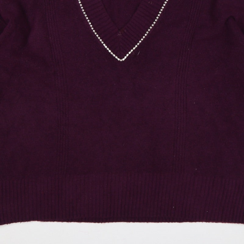 Next Women’s Purple XL V-Neck Rhinestone Trim Knit Pullover Jumper