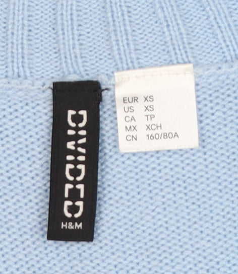 H&M Divided Women Blue XS Cable Knit Crew Neck Cotton Jumper