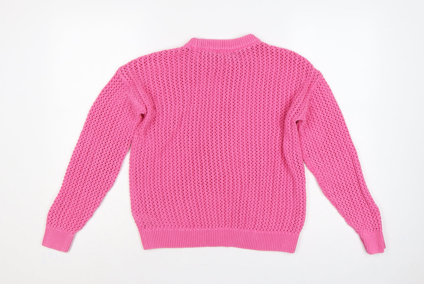 Marks & Spencer Women Pink M Open Knit Cotton Crew Neck Jumper