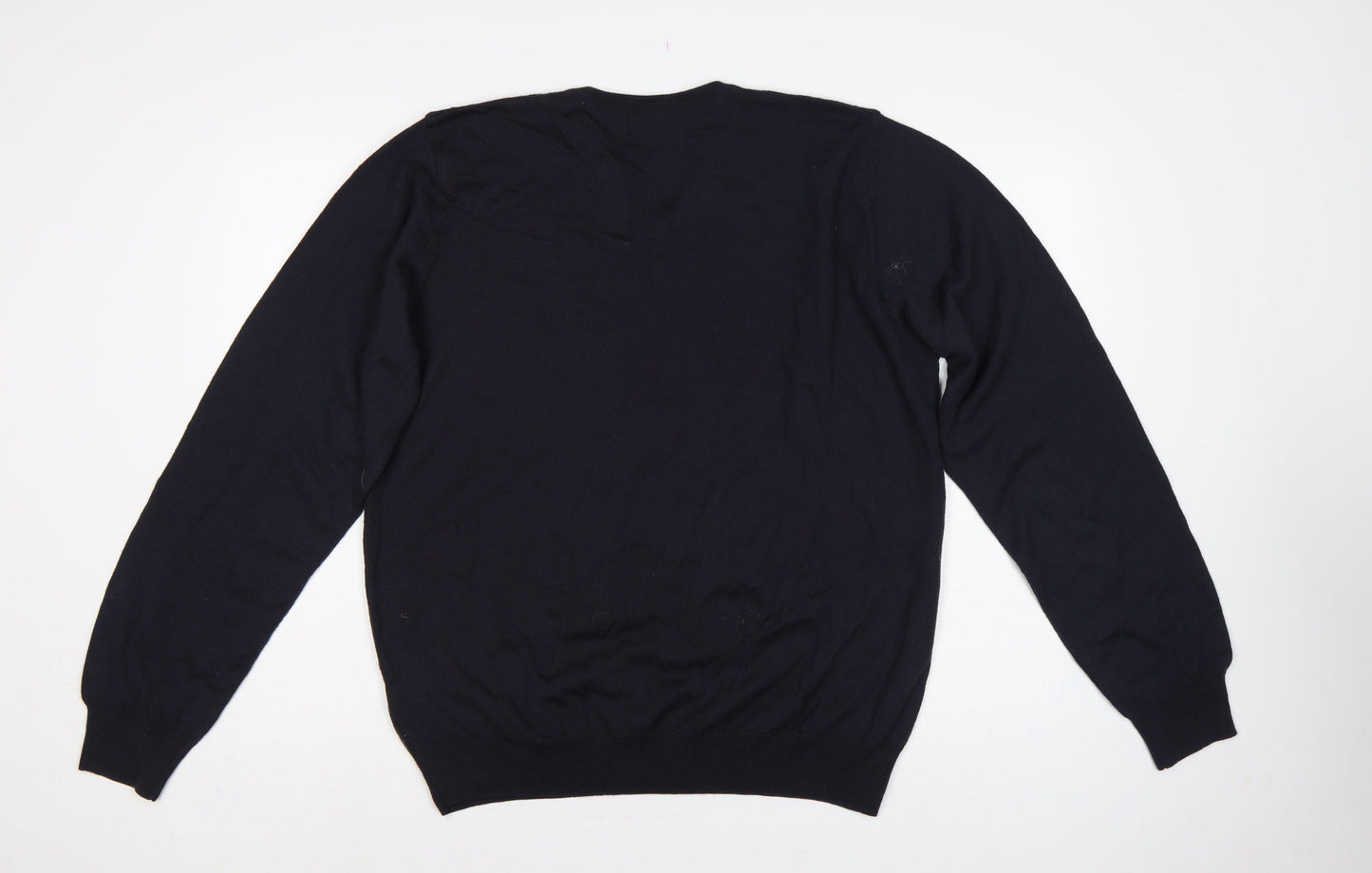 M&S Men’s Black L Merino Wool V-Neck Pullover Jumper Classic Knit