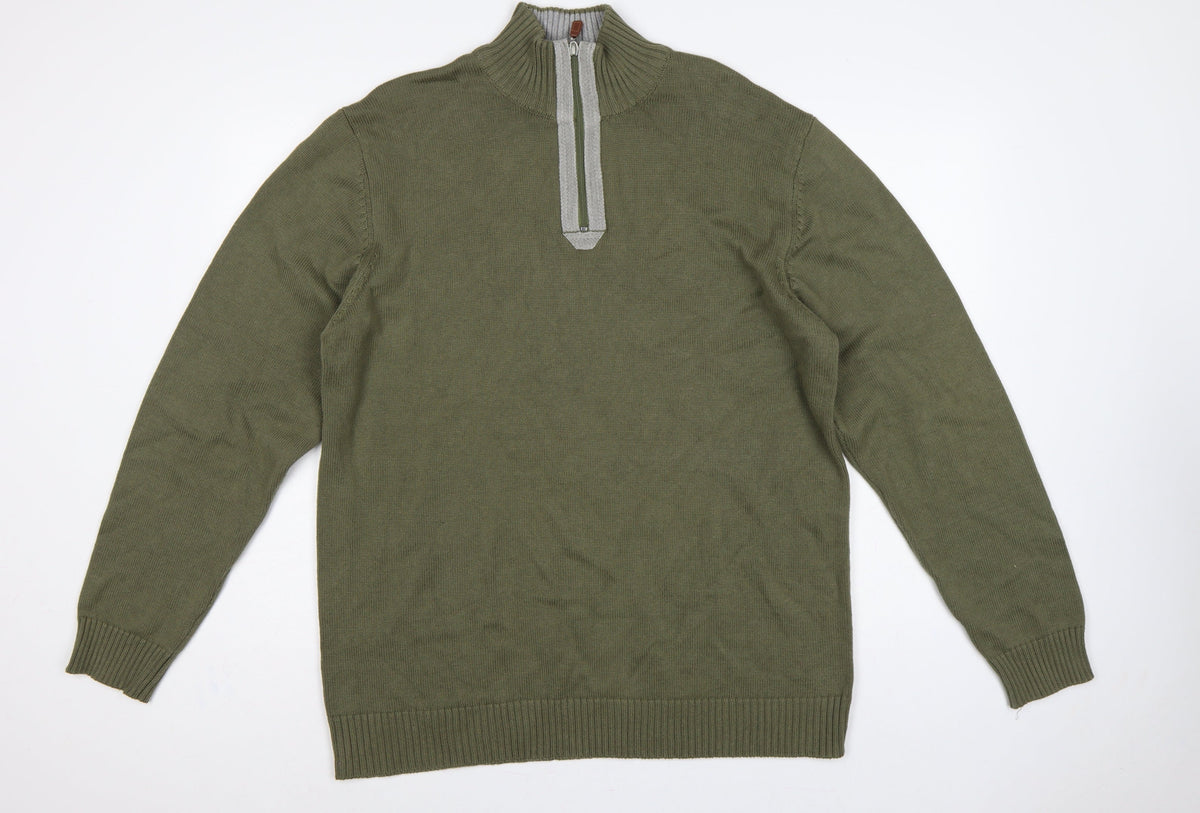 Back view of W&B Men’s Green XL Quarter Zip High Neck Knit Jumper