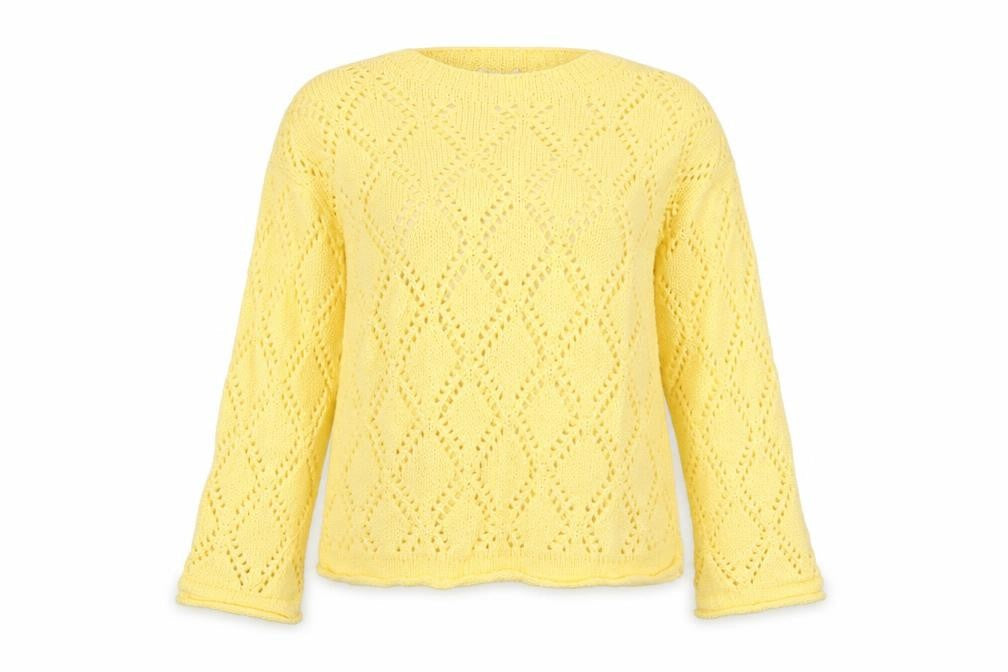 Marks & Spencer Women Yellow L Argyle Open Knit Round Neck Jumper