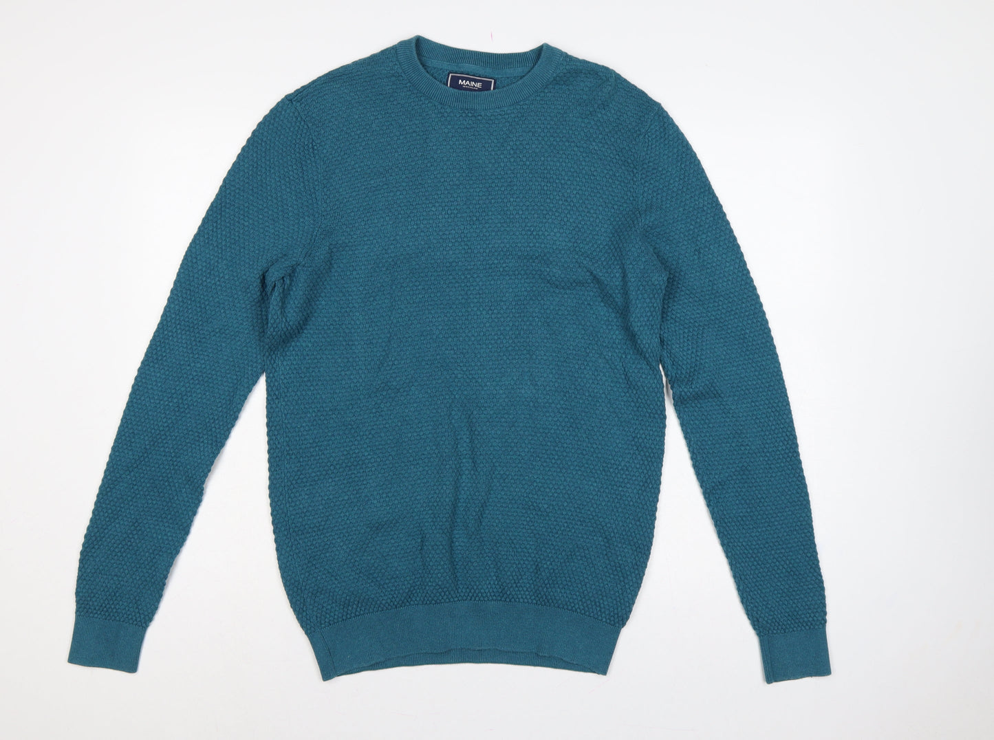 Maine New England Men’s Blue Small Textured Knit Crew Neck Jumper