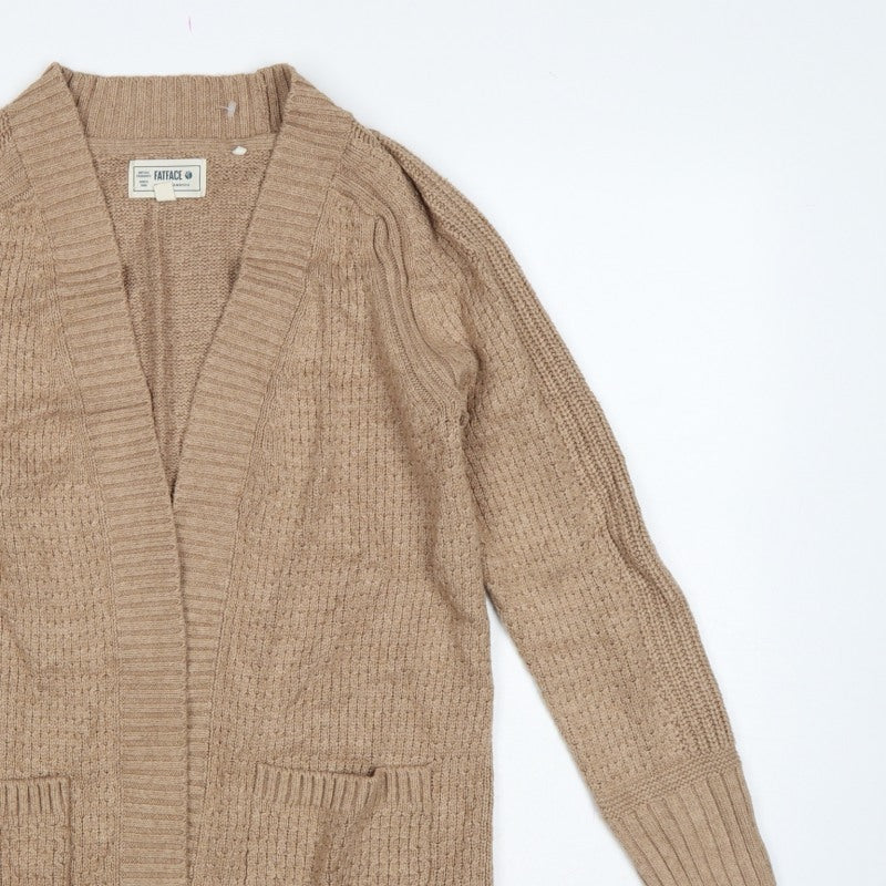 FatFace Women’s Beige UK 8 Cable Knit Open Cardigan Pockets
