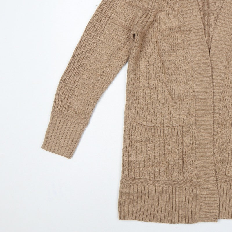 FatFace Women’s Beige UK 8 Cable Knit Open Cardigan Pockets