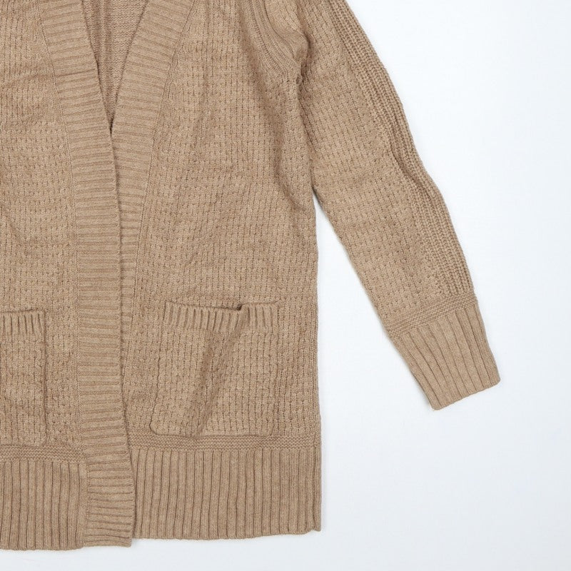 FatFace Women’s Beige UK 8 Cable Knit Open Cardigan Pockets