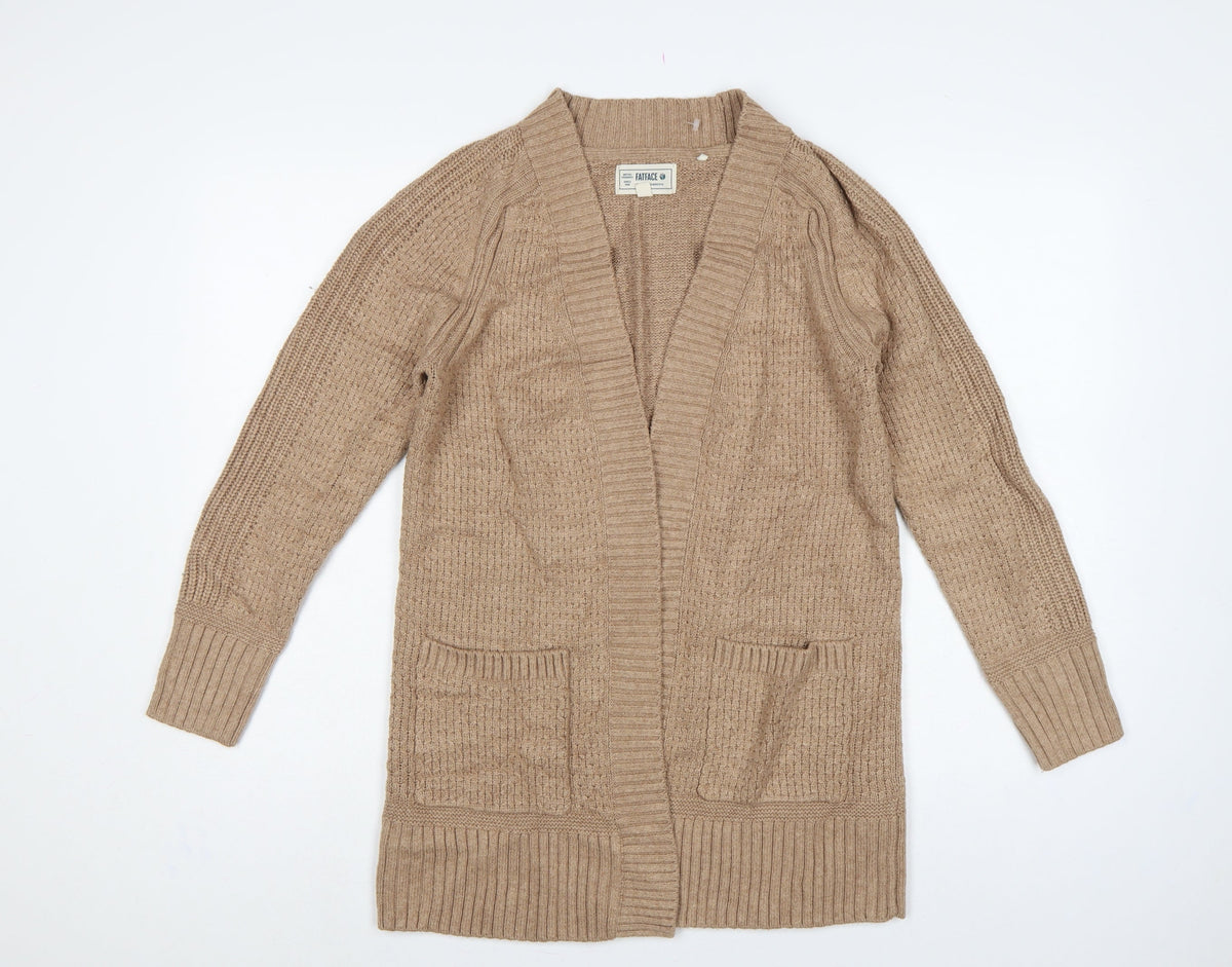 FatFace Women’s Beige UK 8 Cable Knit Open Cardigan Pockets