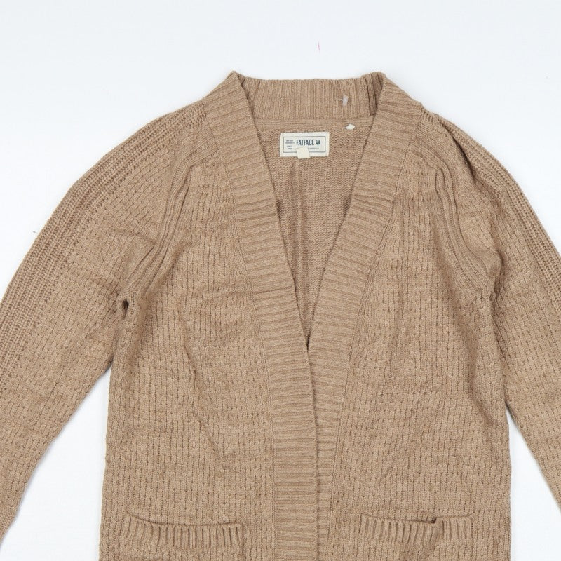 FatFace Women’s Beige UK 8 Cable Knit Open Cardigan Pockets