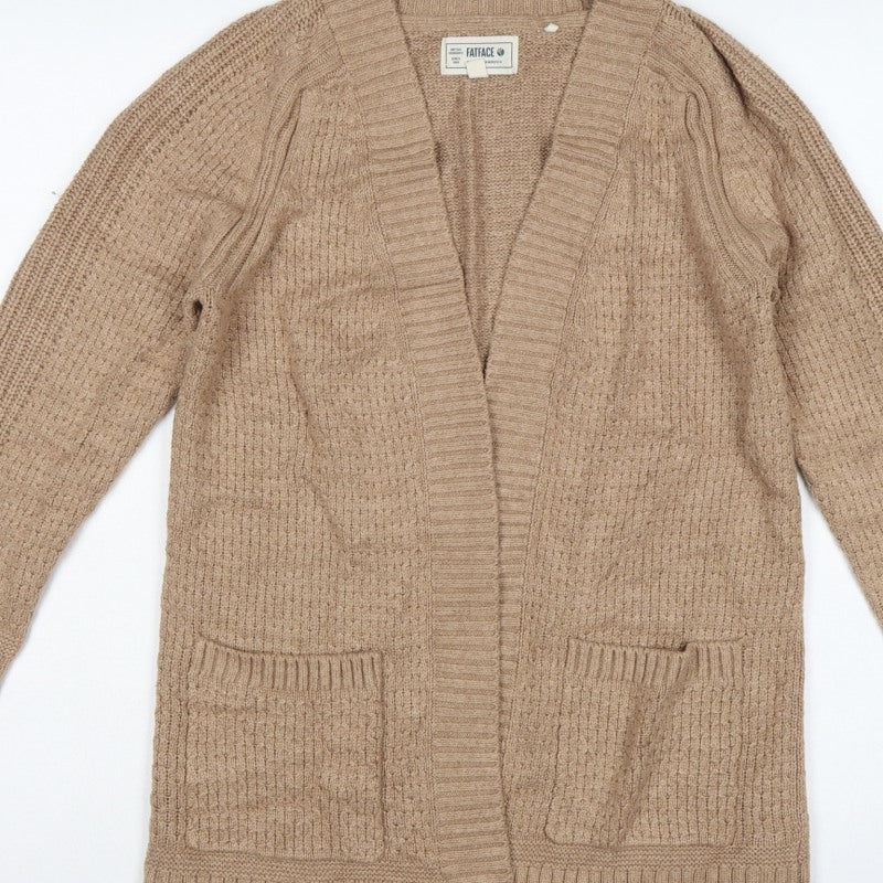 FatFace Women’s Beige UK 8 Cable Knit Open Cardigan Pockets