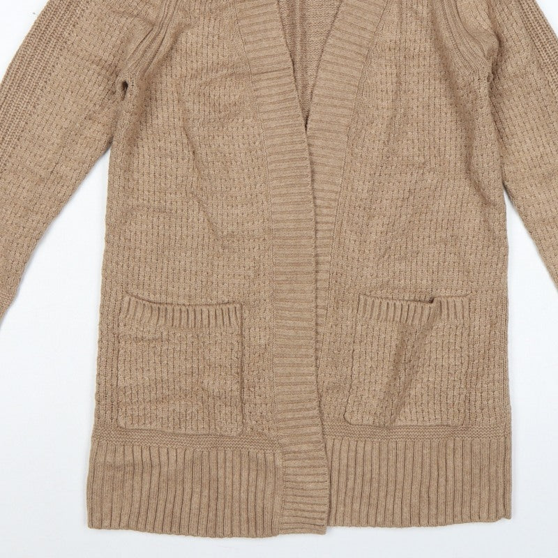 FatFace Women’s Beige UK 8 Cable Knit Open Cardigan Pockets