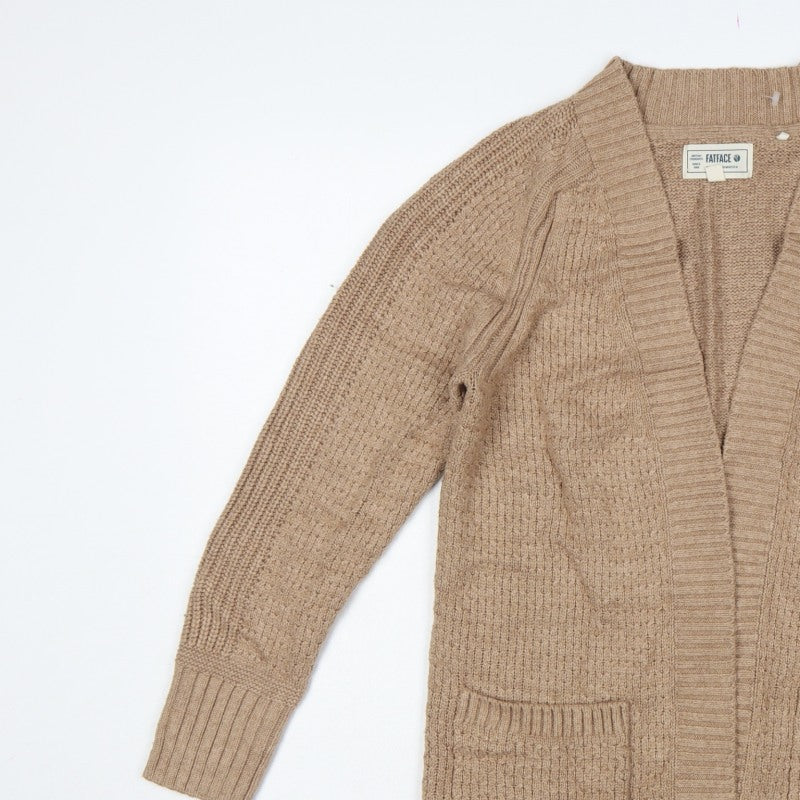 FatFace Women’s Beige UK 8 Cable Knit Open Cardigan Pockets