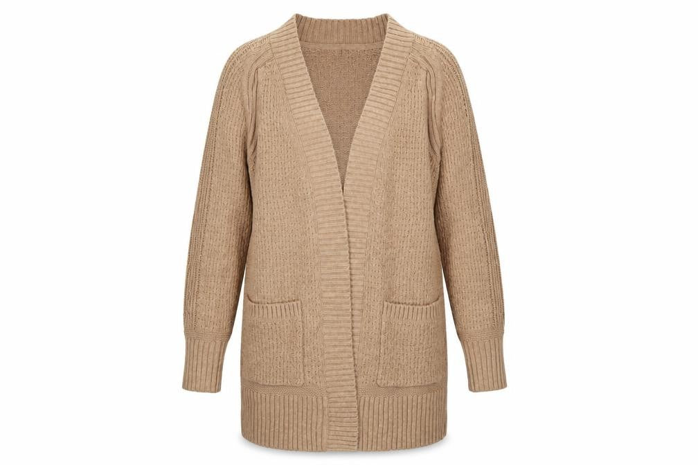 FatFace Women’s Beige UK 8 Cable Knit Open Cardigan Pockets