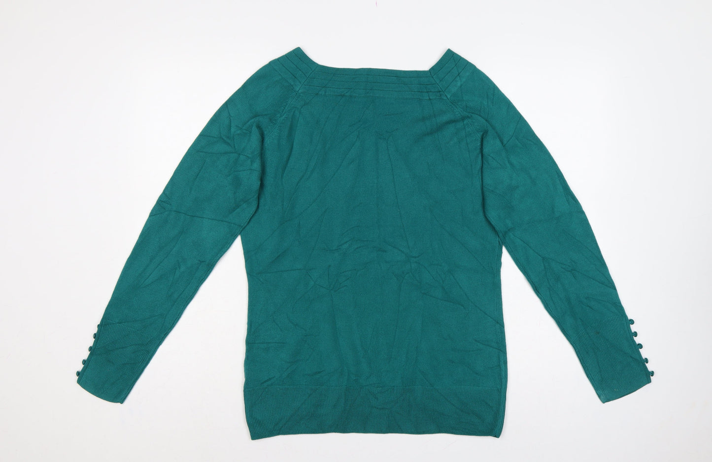 Marks & Spencer Women Green UK 16 Boat Neck Button Cuff Pullover Jumper