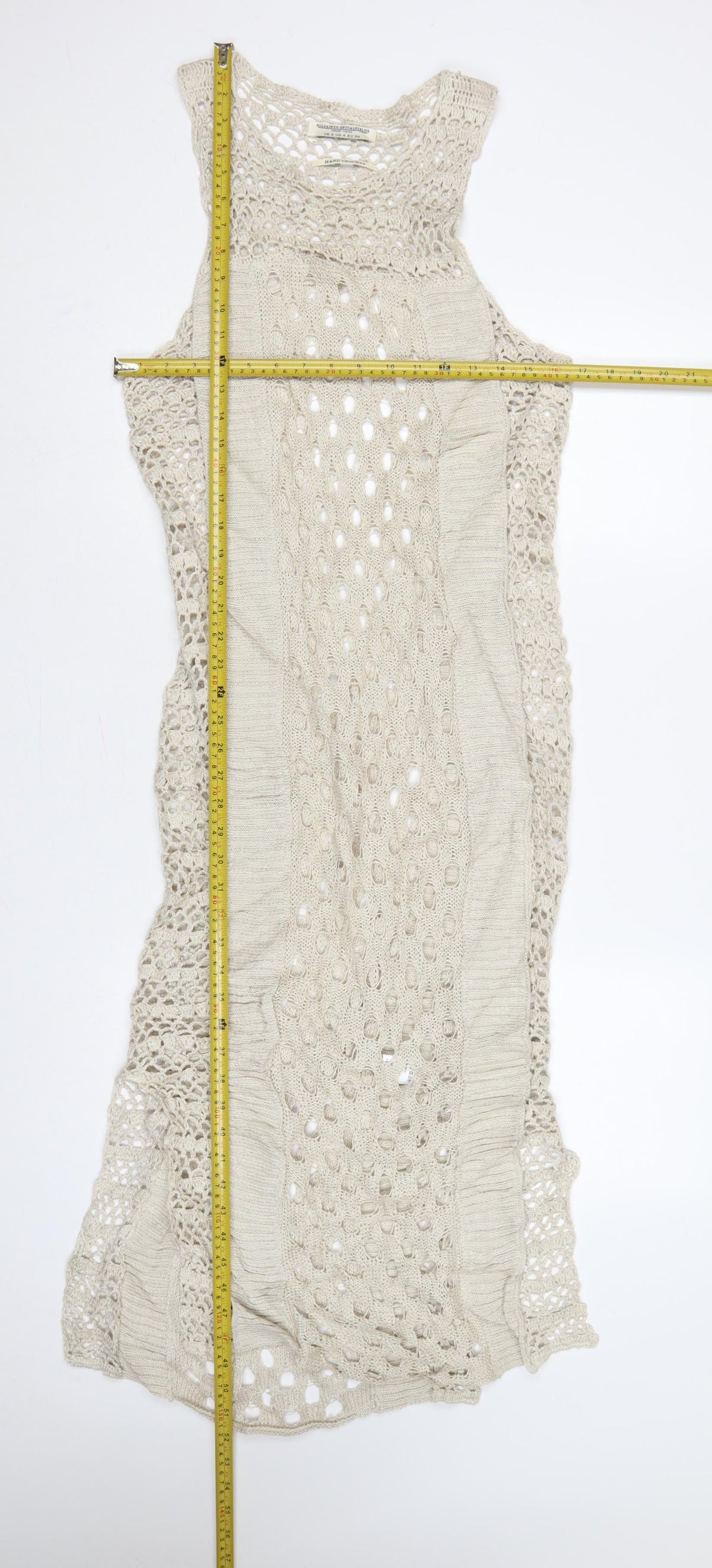 AllSaints Women Beige UK 8 Long Maxi Hand Crochet Bohemian Dress