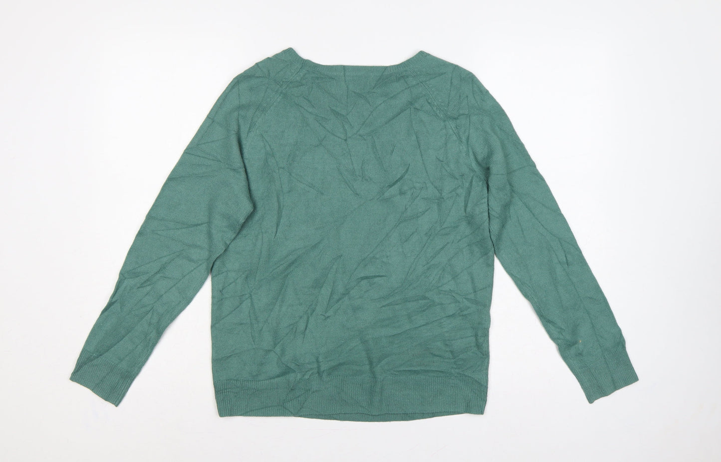 M&S Women’s Green UK 10 Beaded Jewel Round Neck Knit Pullover Jumper