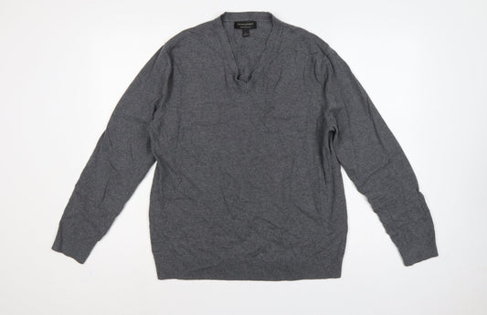Banana Republic Men’s Grey L V-Neck Cotton Cashmere Pullover Jumper