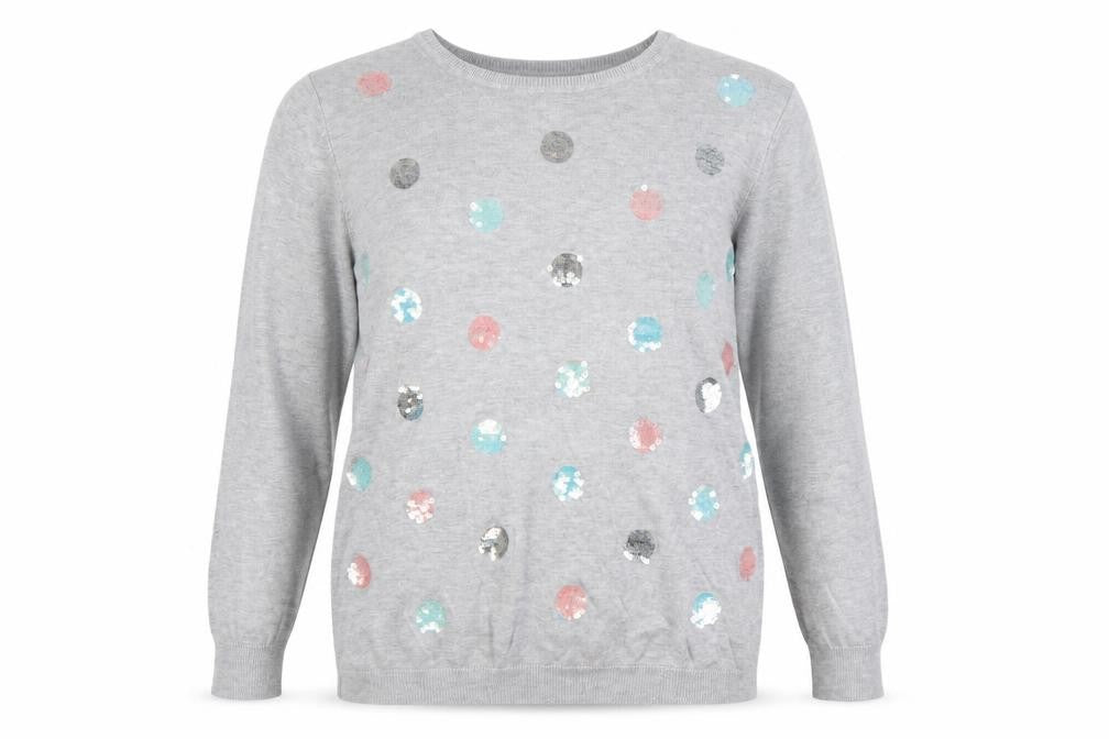 Bonmarché Women Grey Size 16 Sequin Polka Dot Knit Jumper