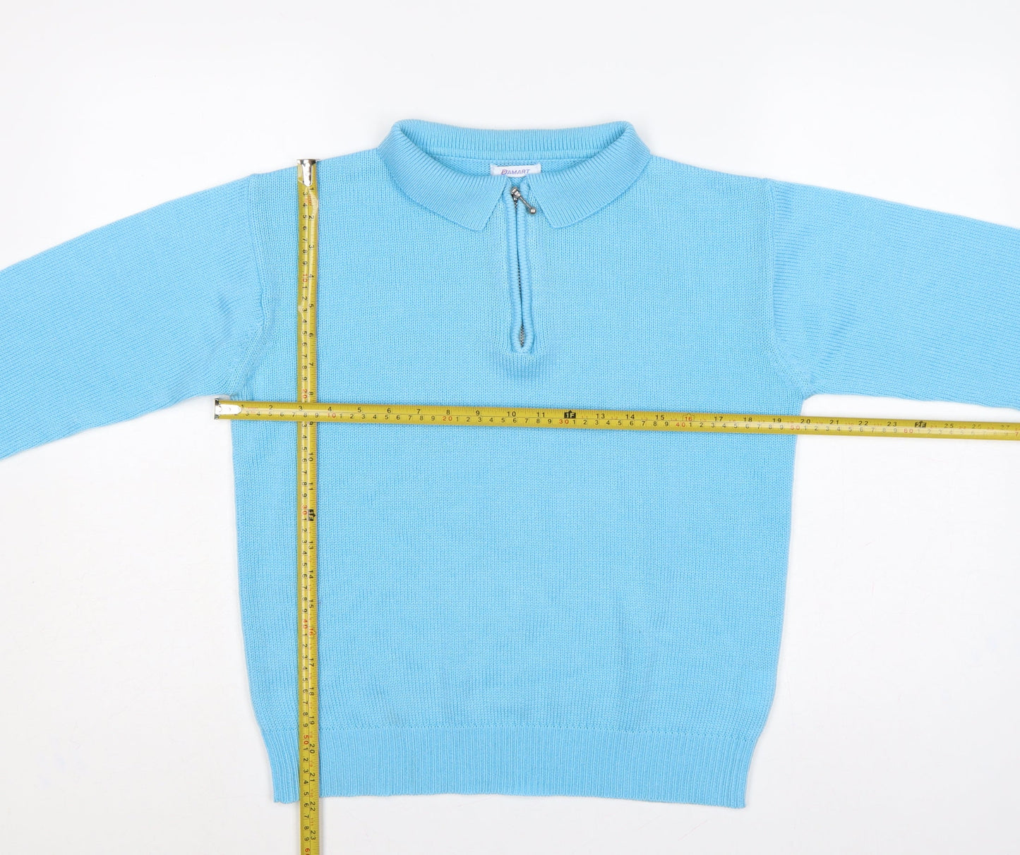 Damart Women Blue UK 12 Collared 1/4 Zip Acrylic Knit Jumper