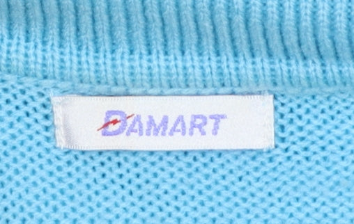 Damart Women Blue UK 12 Collared 1/4 Zip Acrylic Knit Jumper