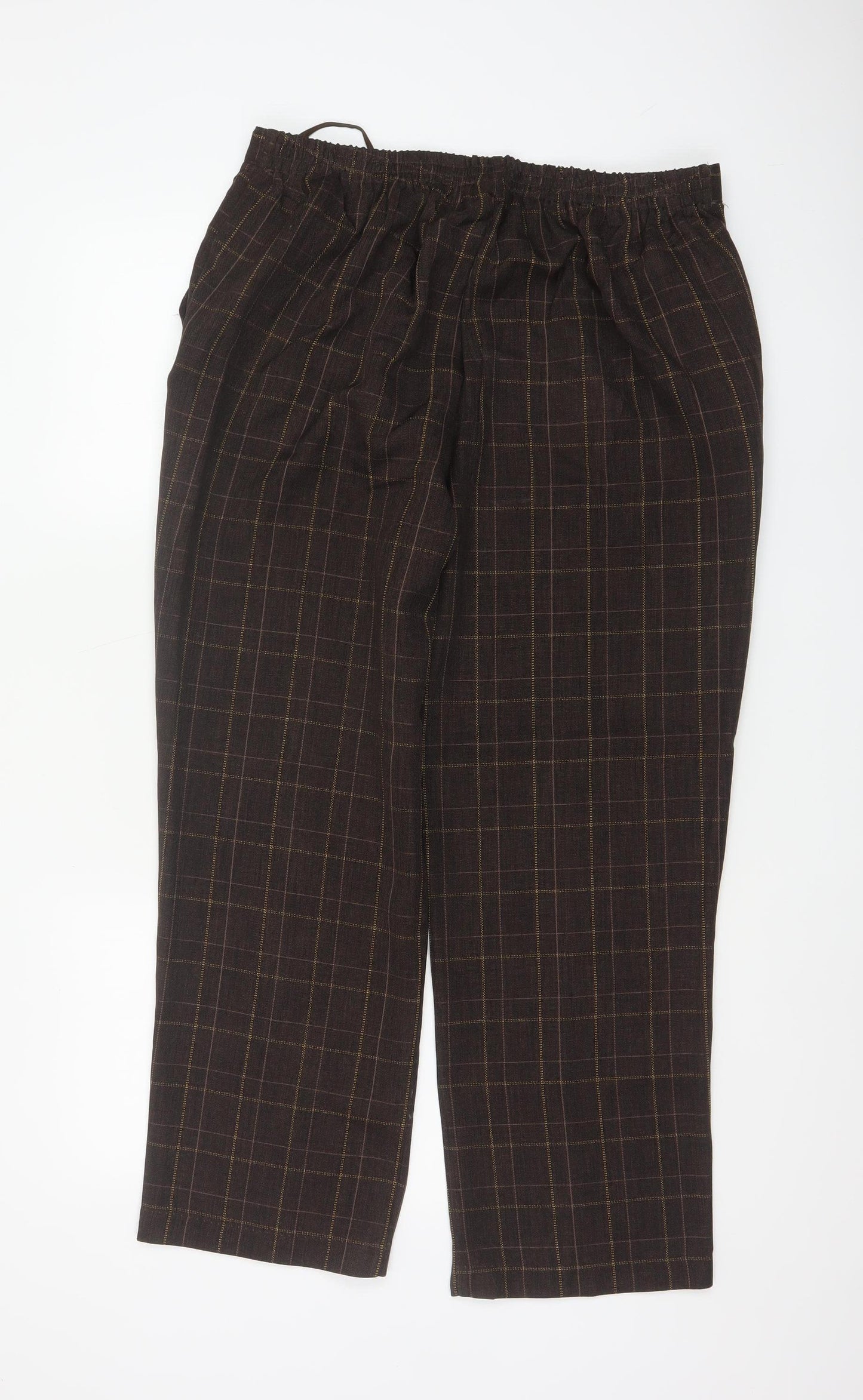 Damart Women’s Brown Check Straight Trousers UK 18 Elastic Waist