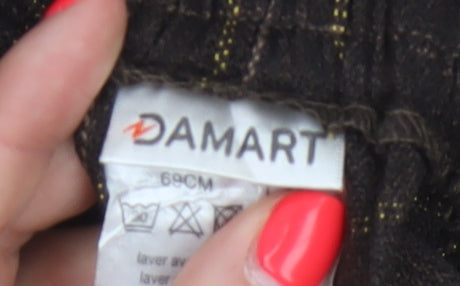 Damart Women’s Brown Check Straight Trousers UK 18 Elastic Waist
