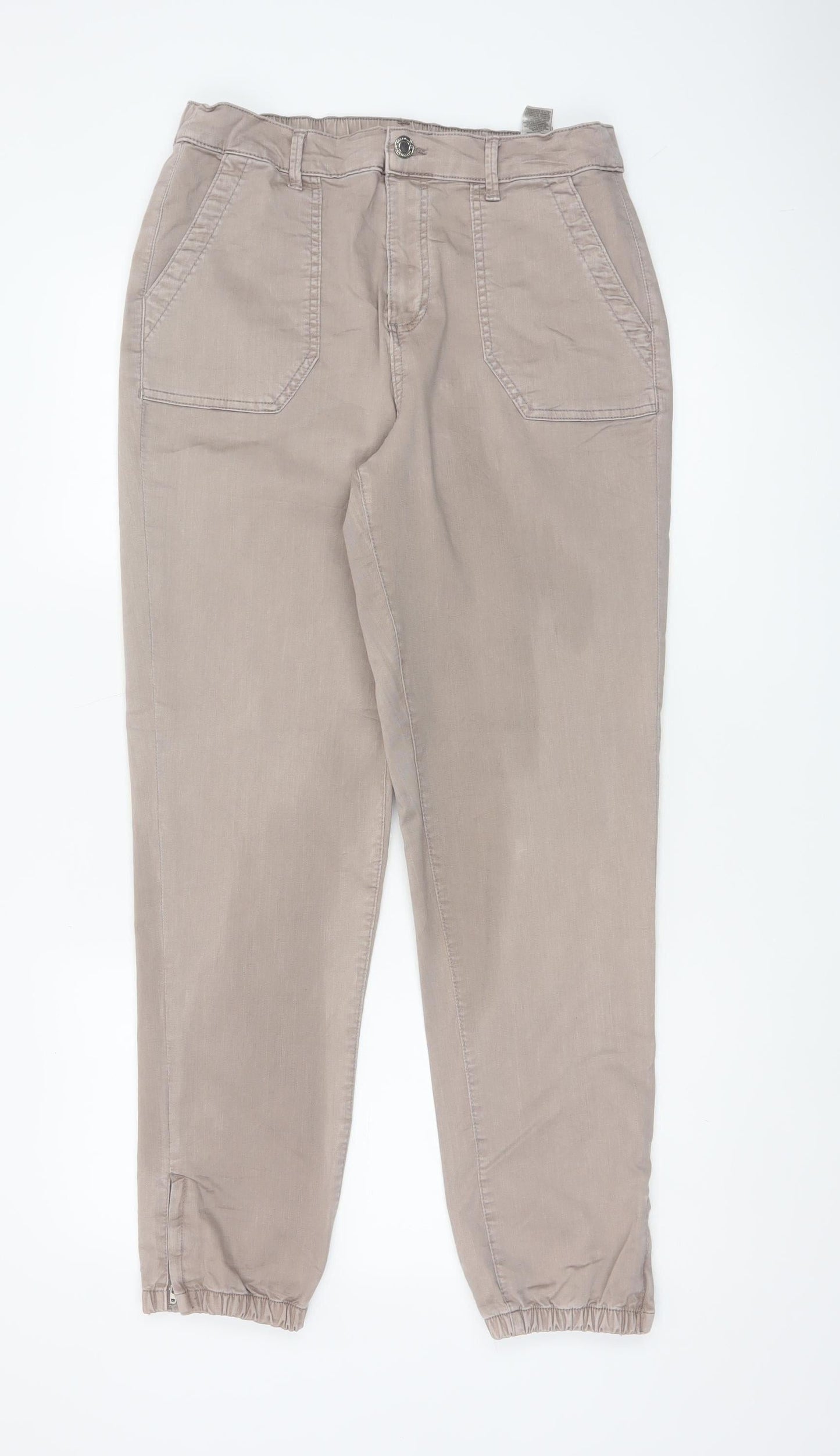 M&S Women’s Beige Size 12 Long Tapered Jogger Trousers Pockets