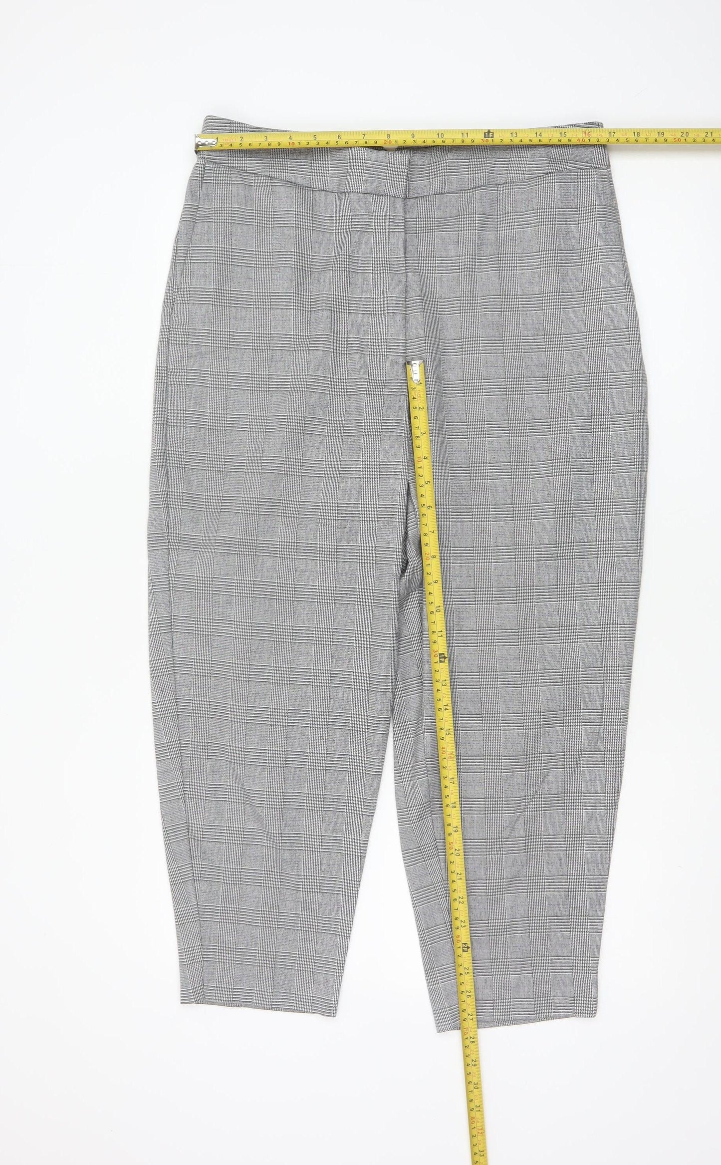 M&S Women Grey Check Tapered Tailored Trousers UK 16 Regular