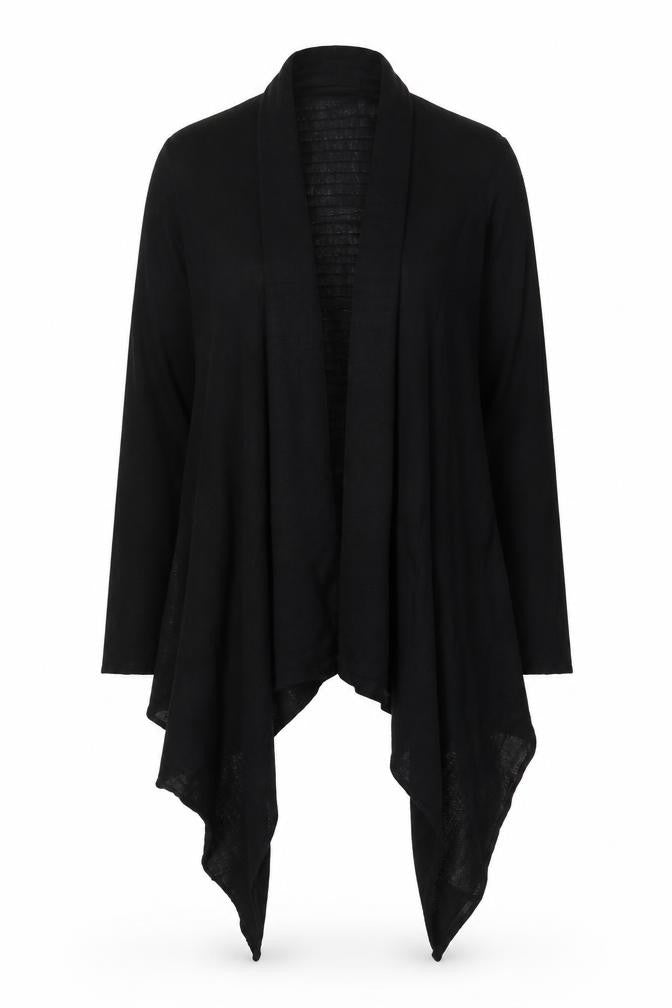 Monsoon Women Black L Open Waterfall Merino Wool Blend Cardigan