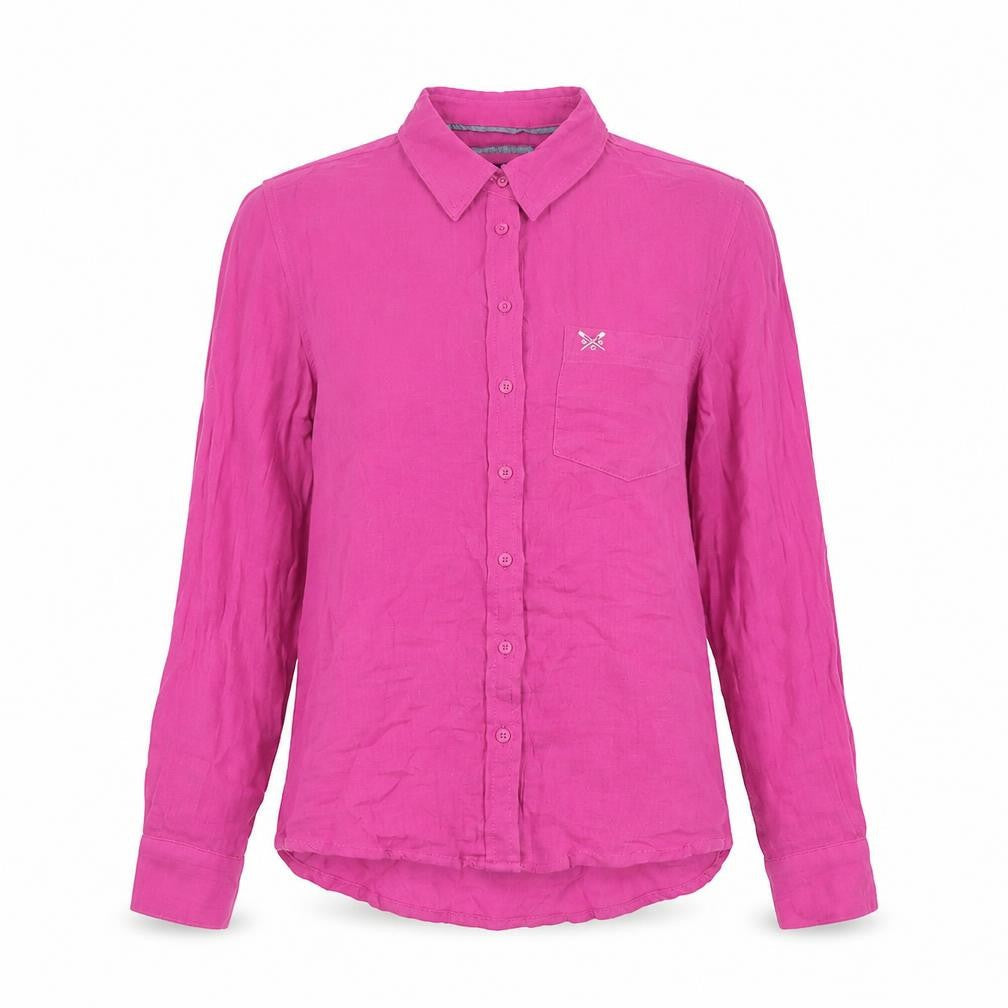 Front view of Crew Clothing Women’s Pink, size UK 8, Relaxed Fit Cotton Shirt