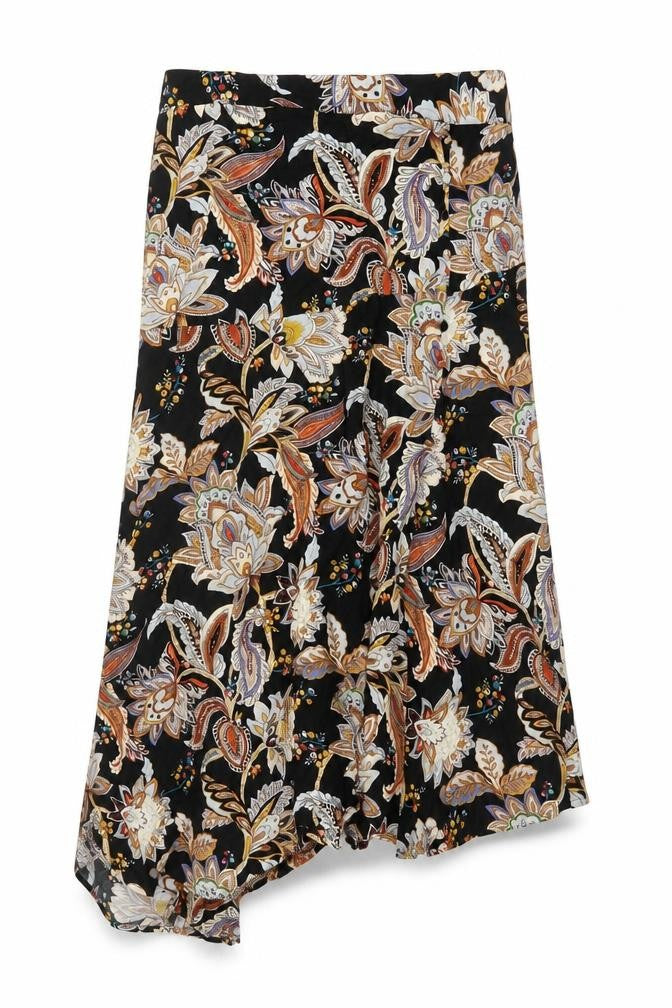 Front view of Joe Browns Women Black UK 14 Bohemian Paisley Asymmetric Midi Skirt