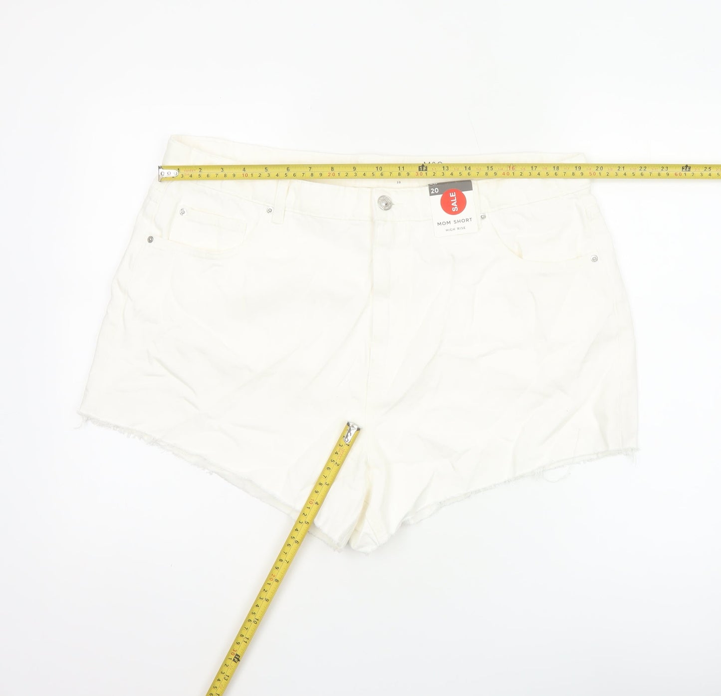 Marks & Spencer Women White UK 20 Mom High Rise Denim Shorts