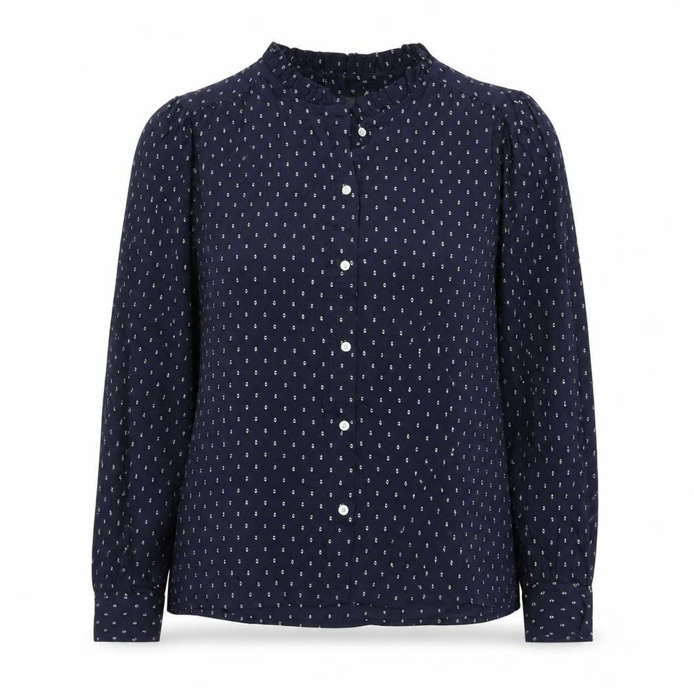 Marks & Spencer Women Blue UK 12 Ruffle Geometric Button-Up Blouse