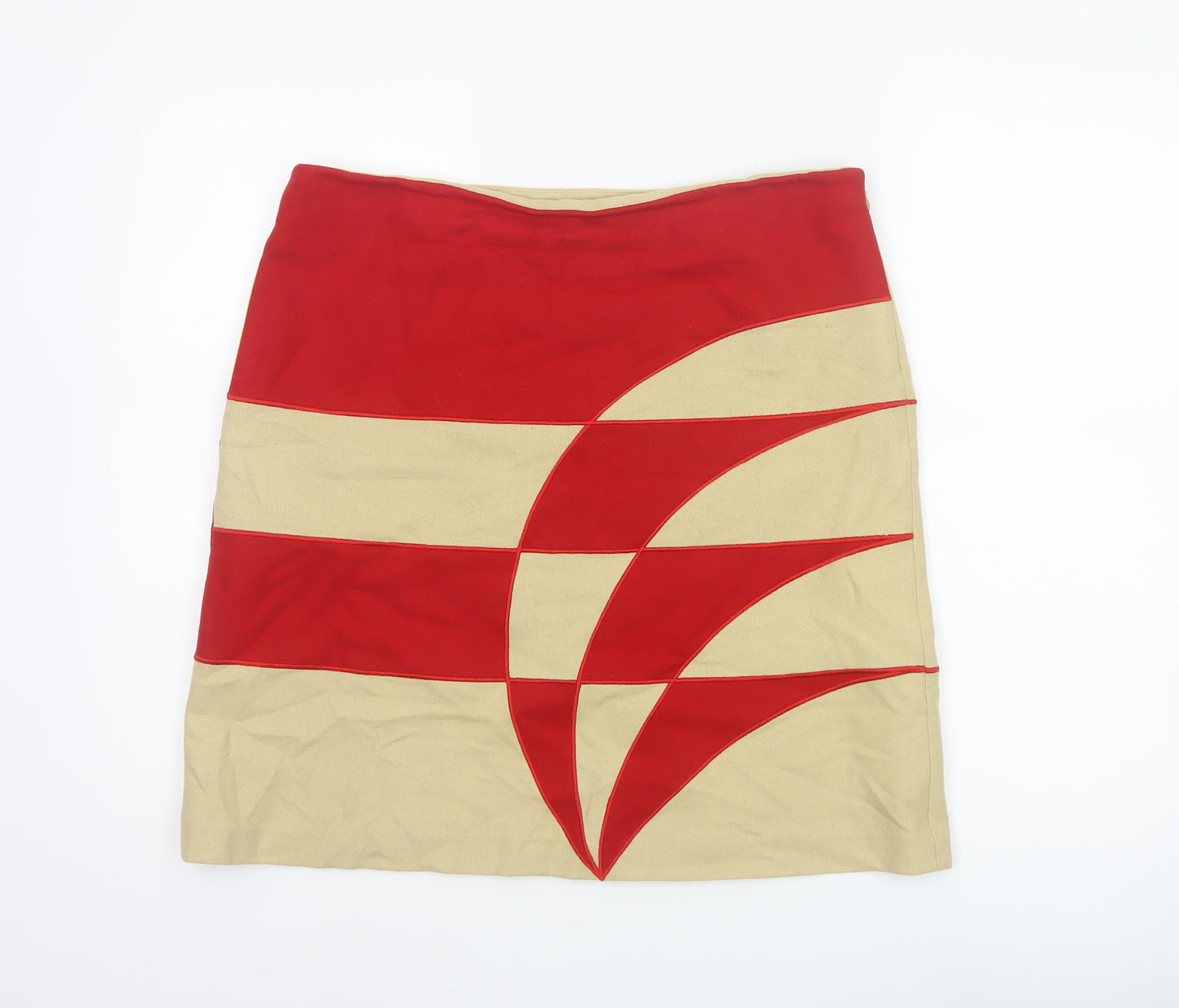Topshop Women Red Beige Geometric Pencil Mini Skirt UK 14