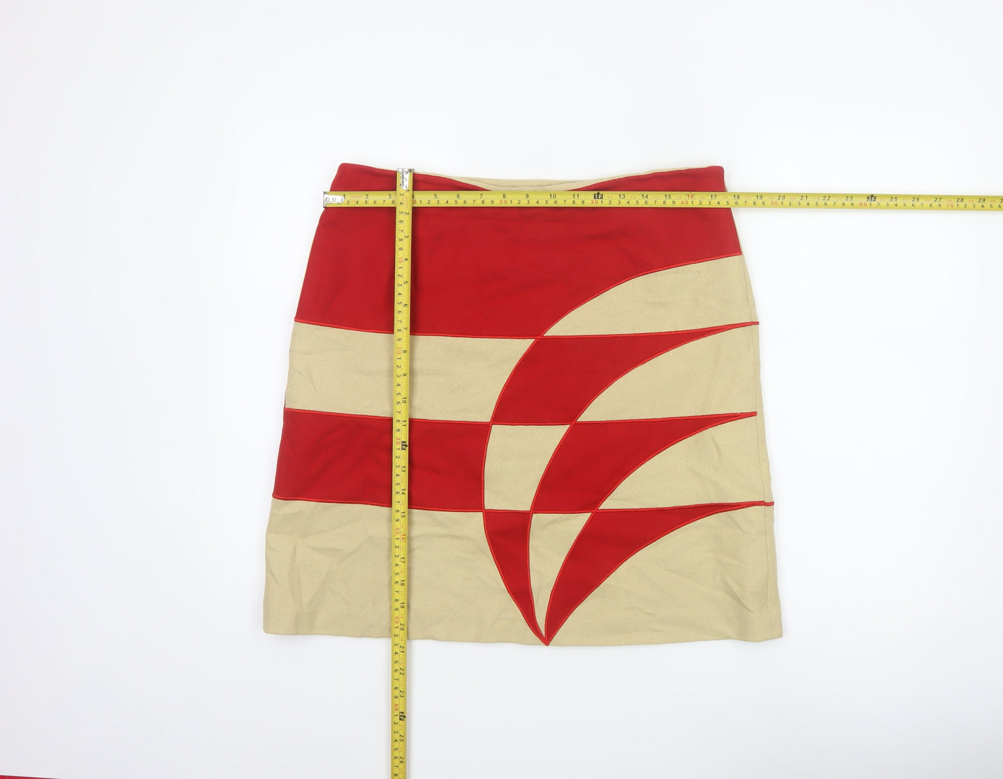 Topshop Women Red Beige Geometric Pencil Mini Skirt UK 14