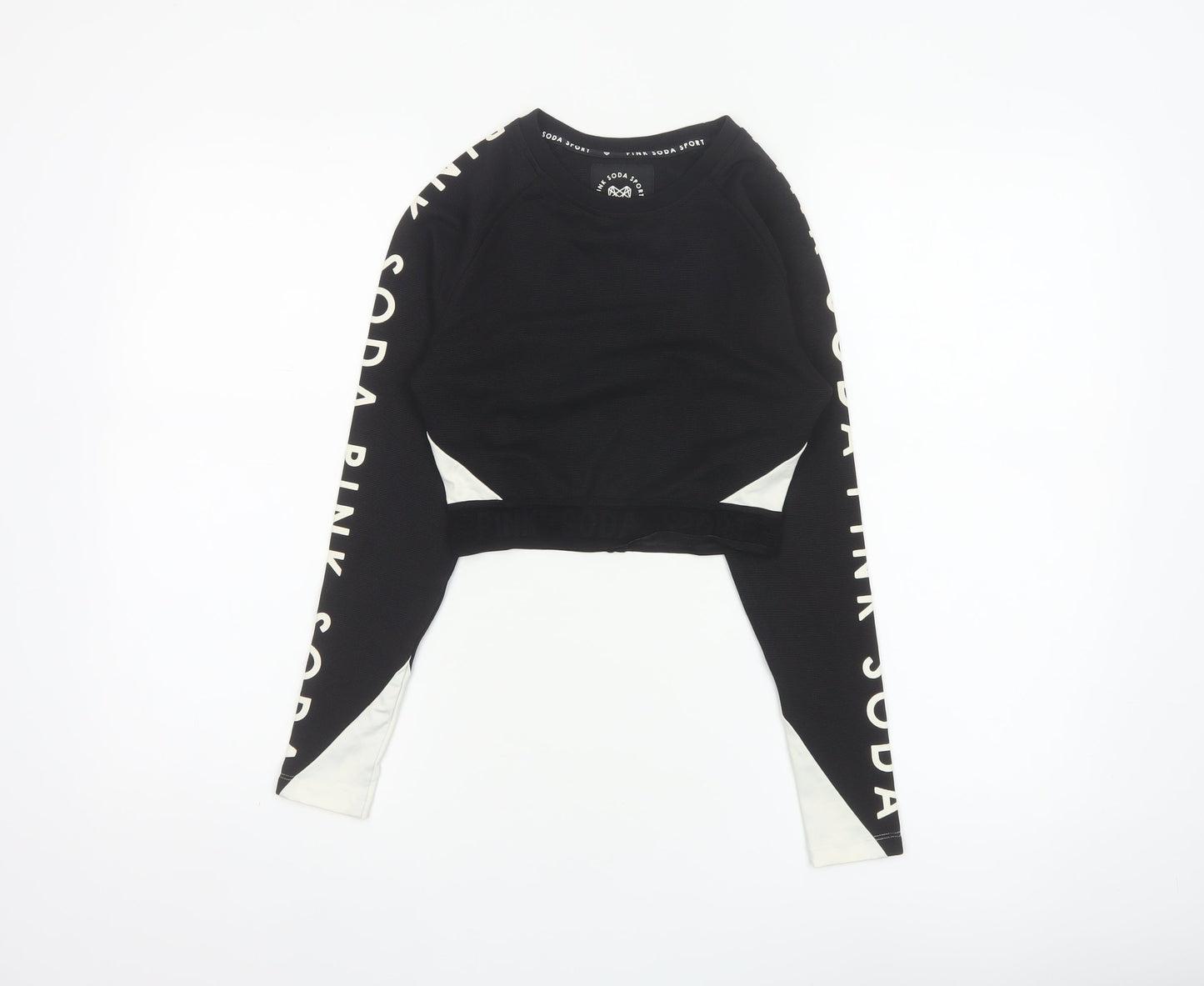 Pink Soda Sport Women Black UK 6 Cropped Logo Long Sleeve Jersey Top